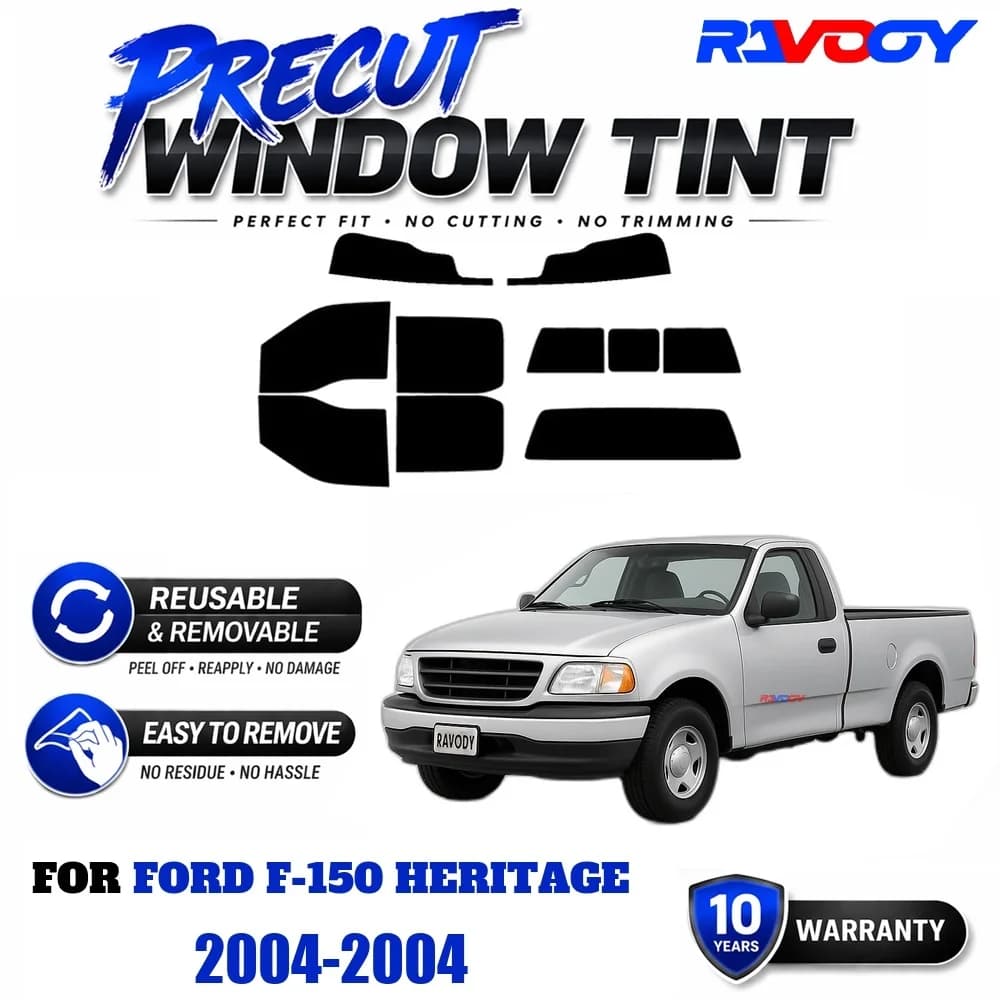 RAVOOY Precut Window Tint, Reusable Removable EPU Film, Custom Fit for Ford F-150 Heritage 2004, UV Heat Protection