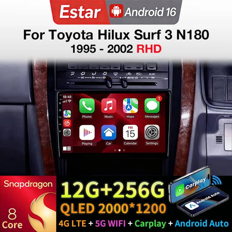 Autoradio Android 16 per Toyota Hilux Surf 3 N180 1995 - 2002 RHD Wireless Carplay BT GPS Multimedia Video Player Navi Head Unit