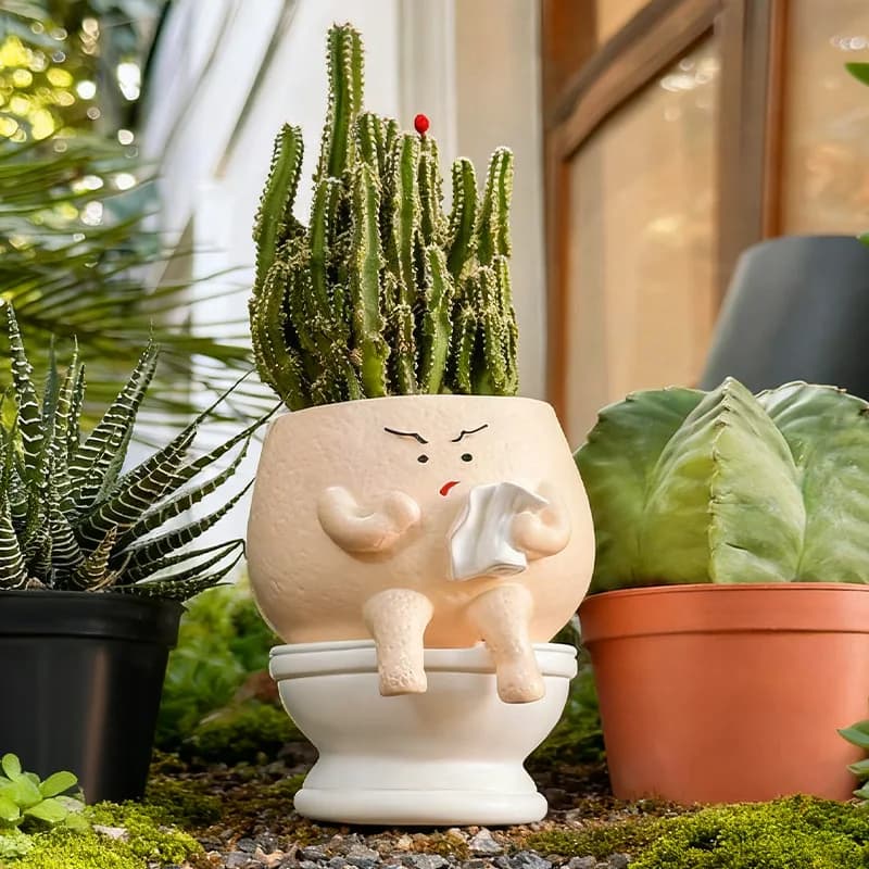 Toilet Succulent Flower Pot Decorative Ornament Creative Cute Green Plant Office Study Flower Pot Decoration