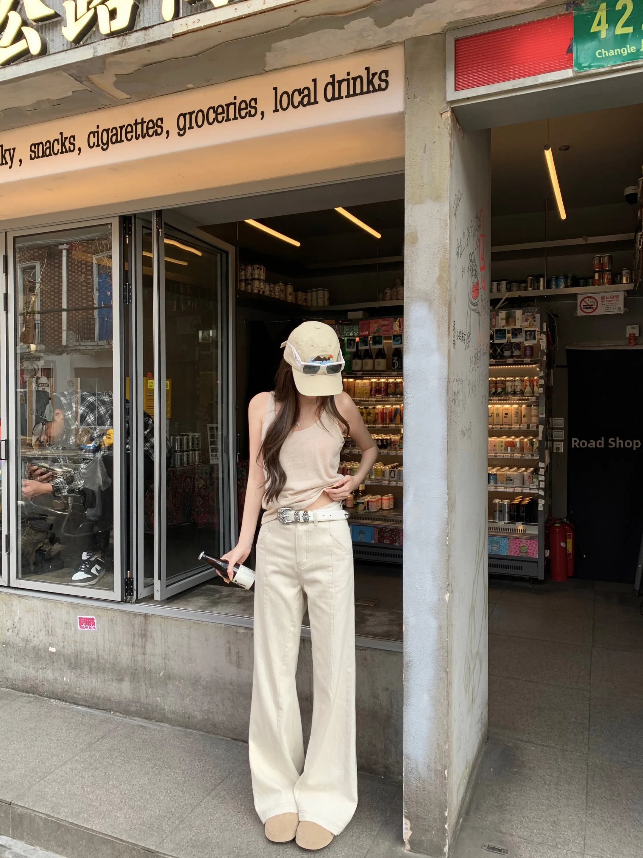 CHICYOU Jeans Casual Larghi in Lino Denim Morbidi da Donna a Gamba Dritta con Chiusura a Cerniera e Vita Naturale per Tutte le Stagioni