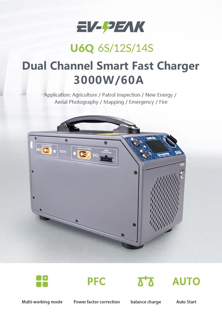 EV-PEAK U6Q Smart Balance Charger 4-Channel 60A High Current 3000W High Power 12-14S