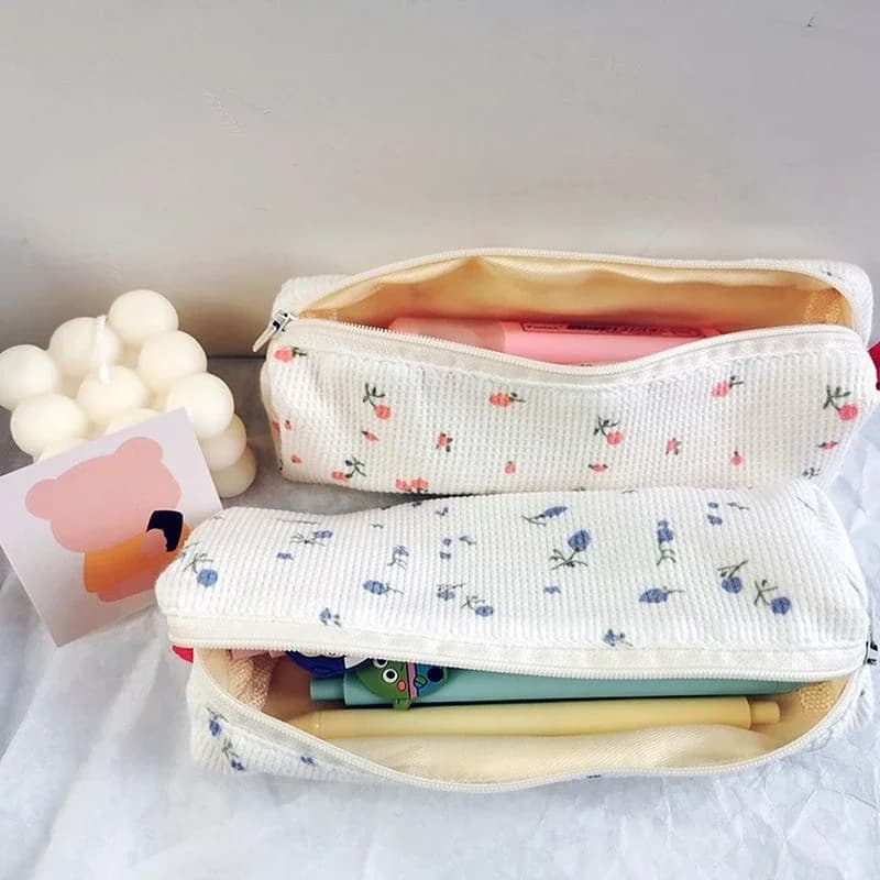 Flowers Pattern Zipper Cosmetic Bag Soft Mini Stationery Pencil Bag Case Portable Coin Keys Lipsticks Bags Storage Organizer