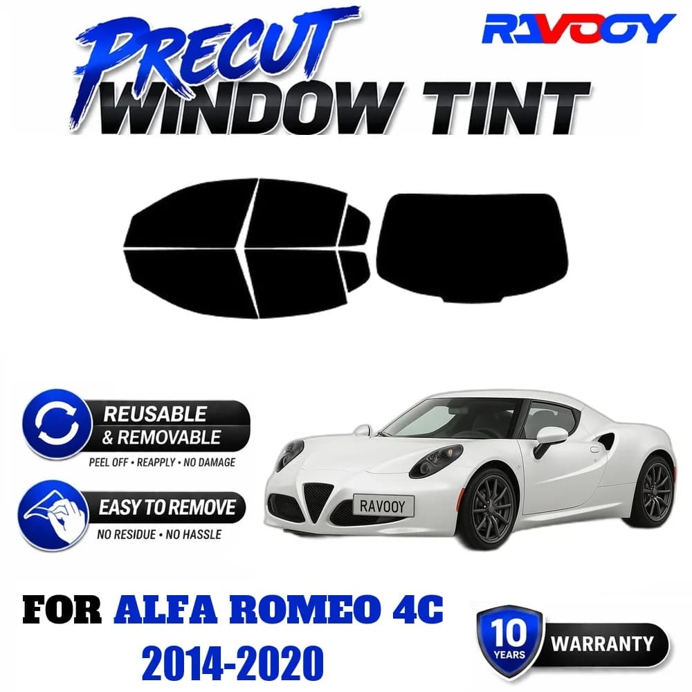 RAVOOY Precut Window Tint, Reusable Removable EPU Film, Custom Fit for Alfa Romeo 4C 2014-2020, UV Heat Protection