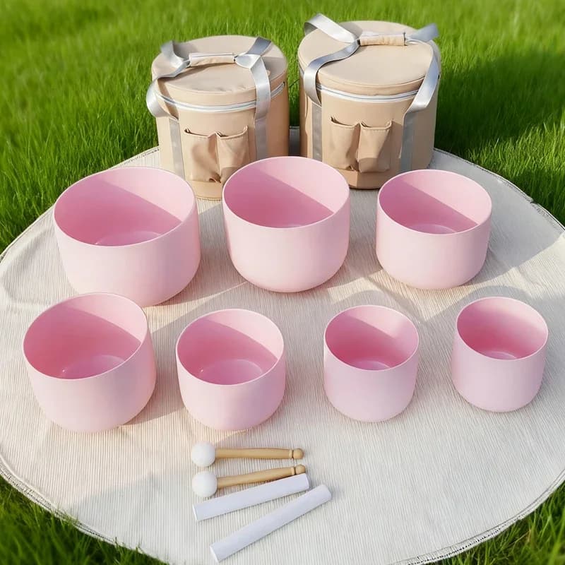 Colored Crystal Singing Bowl 7pcs 7-12inch Chakra Set Sound Healing Meditation with/without Free Carry Bags