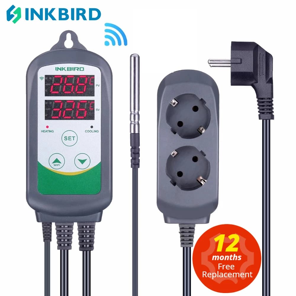 INKBIRD ITC-308 digital temperature regulator WIFI EU US UK AU thermostat plug socket, 2 stages, 2200W, with sensor for domestic production