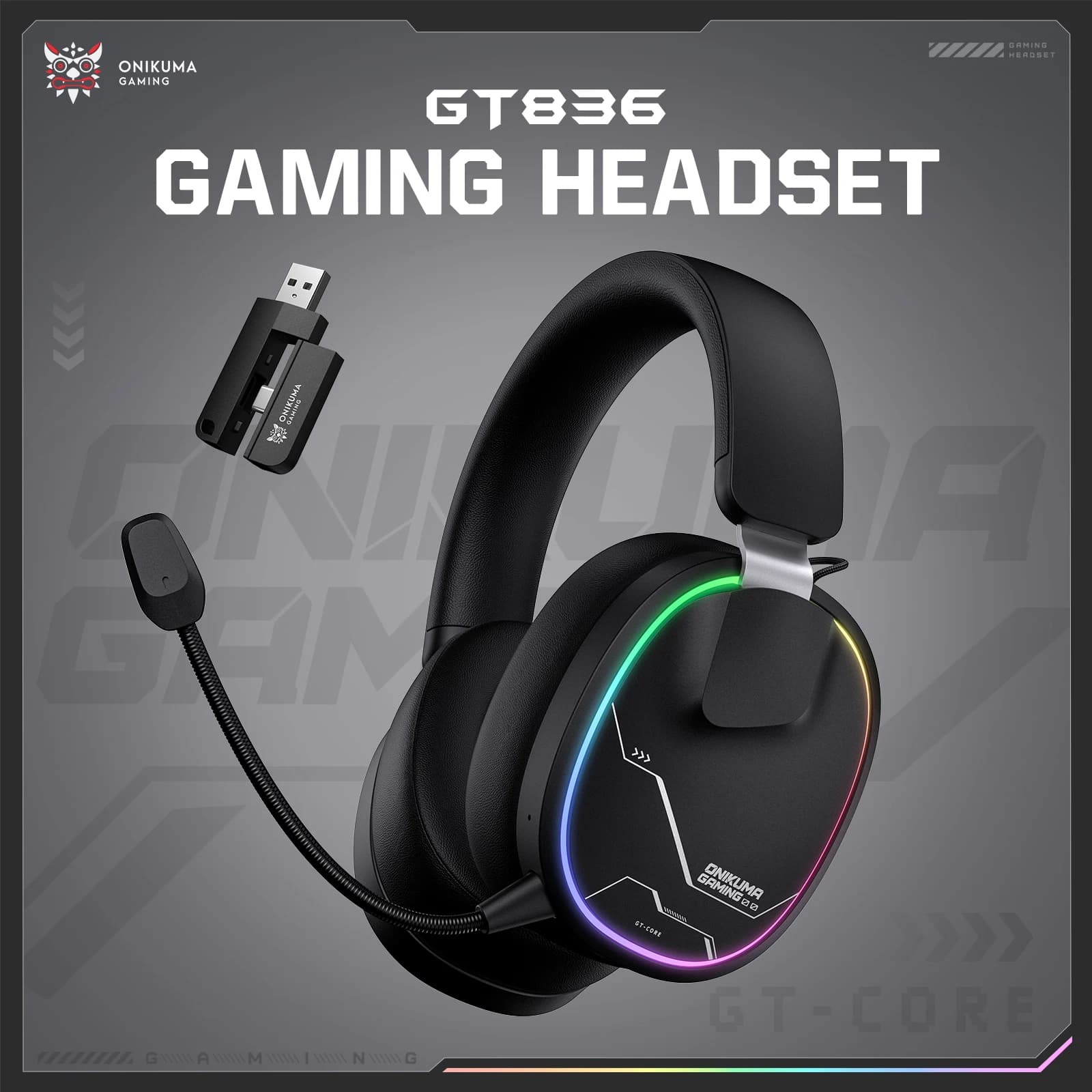 Cuffie Wireless ONIKUMA GT836 con Batteria da 1200mAh, Cuffie da Gaming USB 2.4GHz/Type-C 2.4GHz/Wireless/Cablate