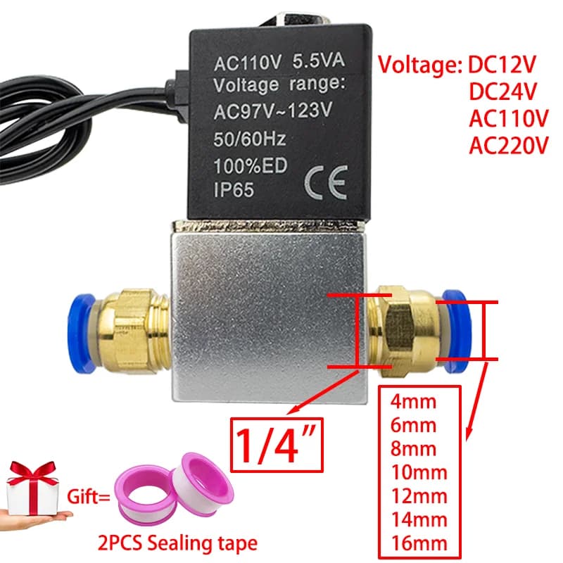 DC12V 24V AC110V 220V Normalmente Chiuso 1/4 "Silenzioso Senza Olio Bidirezionale Normalmente Chiuso Elettrovalvola Pneumatica