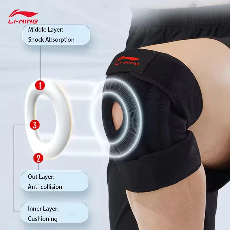 LI-NING Ginocchiera unisex con cuscinetto in gel rotuleo e 4 stabilizzatori a molla Supporto per ginocchio per ginocchiera da menisco AXWU071