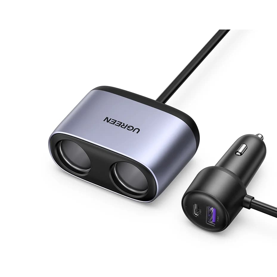 UGREEN 216W Car Charger 24W Dual Expansion Car Charger Splitter for cigarette lighter with 2 expansion ports Quick Charger