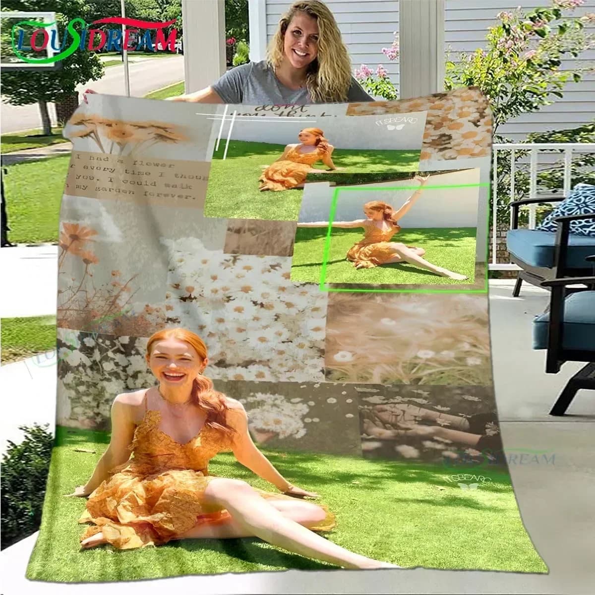 Coperta in flanella sottile con motivo M-Madelaine-Petsch degli attori famosi, portatile per casa, viaggio, ufficio, pausa pranzo, idea regalo