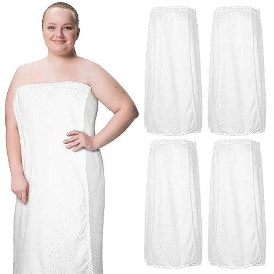 4 Pcs Towel Wrap for Women Waffle Spa Robe with Adjustable Closure Elastic Top Lightweight Wraps for Bath Shower