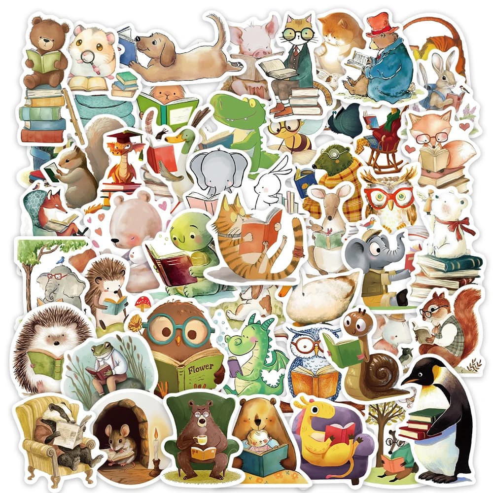 50 adesivi a tema animali carini per amanti dei libri, decorazioni per diario, agenda, laptop, scrapbook, cancelleria