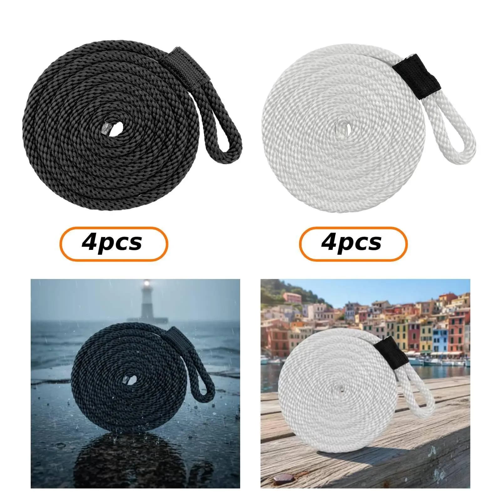 4 Pieces Boat Cord Sailing Fishing Heavy Duty Canoe Water Sports Nylon Marine Mooring Rope Boat Dock Line Docklines Mooring Rope