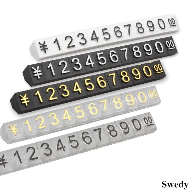 30 Set di Etichette Prezzi a Cubo Mini Regolabili e Rimovibili 3x5mm, Kit di Supporti per Etichette con Numeri e Lettere