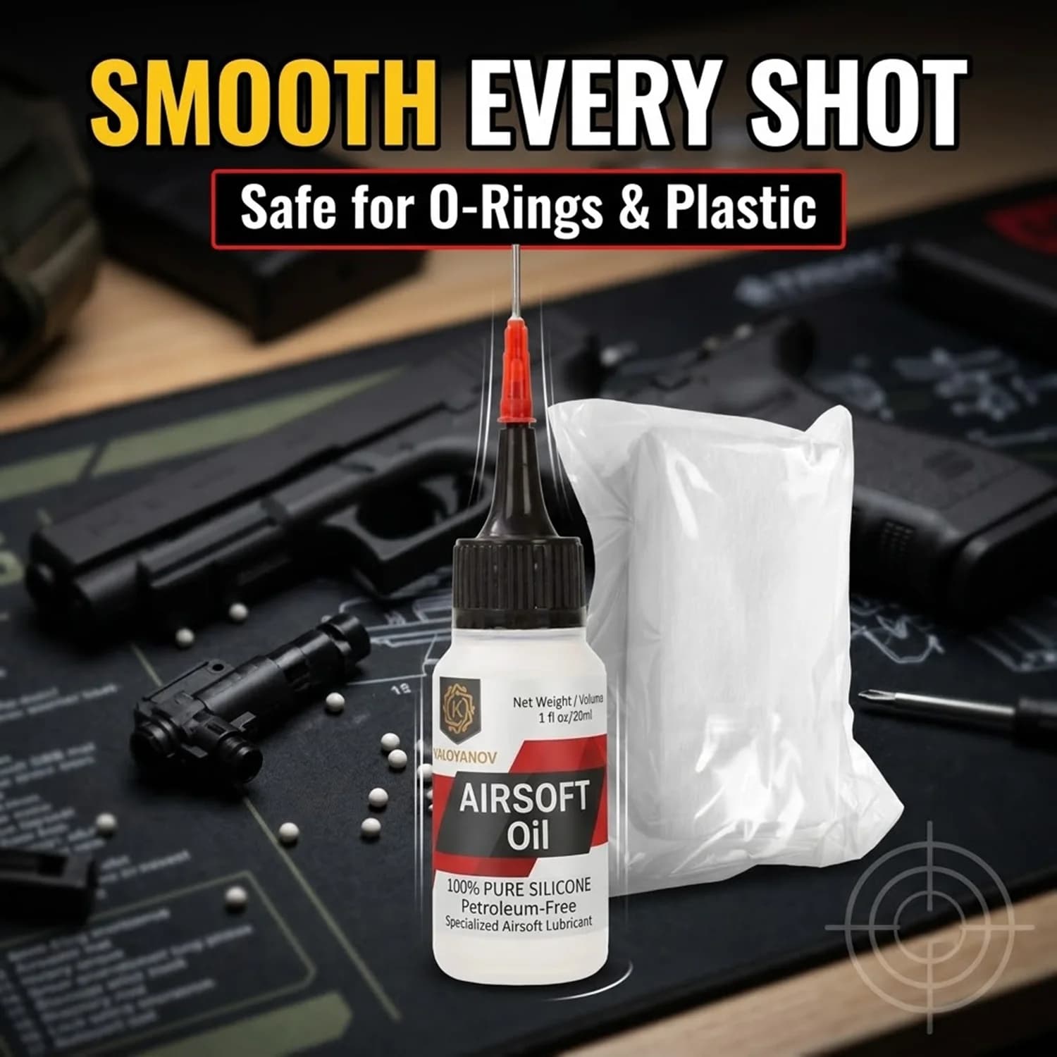 100% Pure Silicone Oil for Airsoft 30ml Petroleum-Free Lubricant Specialized Maintenance O-Ring Care Kit with Cleaning Cloth