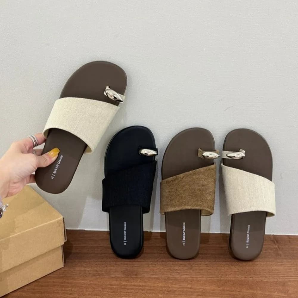 Sandali infradito da donna eleganti per vacanze estive, con punta a clip, colori misti, scarpe basse da donna, stile gladiatore, ciabatte.