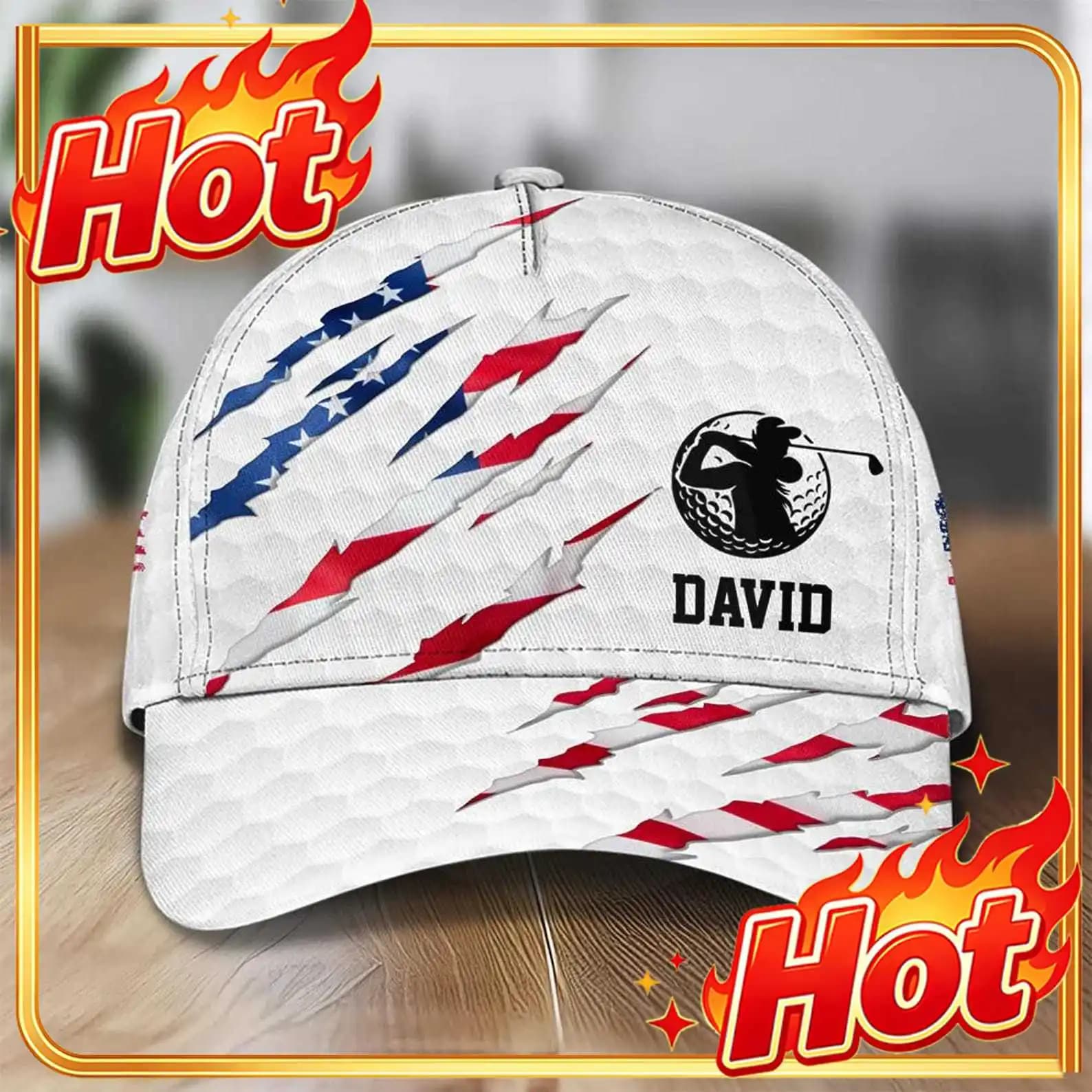 Custom Personalized Golf Ball Pattern American Flag Classic Cap Custom Golfer Hat Patriotic Gift For Golf Lovers Men Women