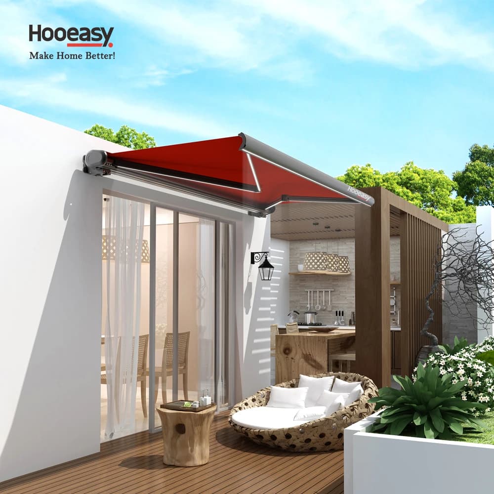Hooeasy Retractable Cassette Awning Canopy Motorized Rain Automatic Arm Roof Waterproof Patio Electric Retractable Awning