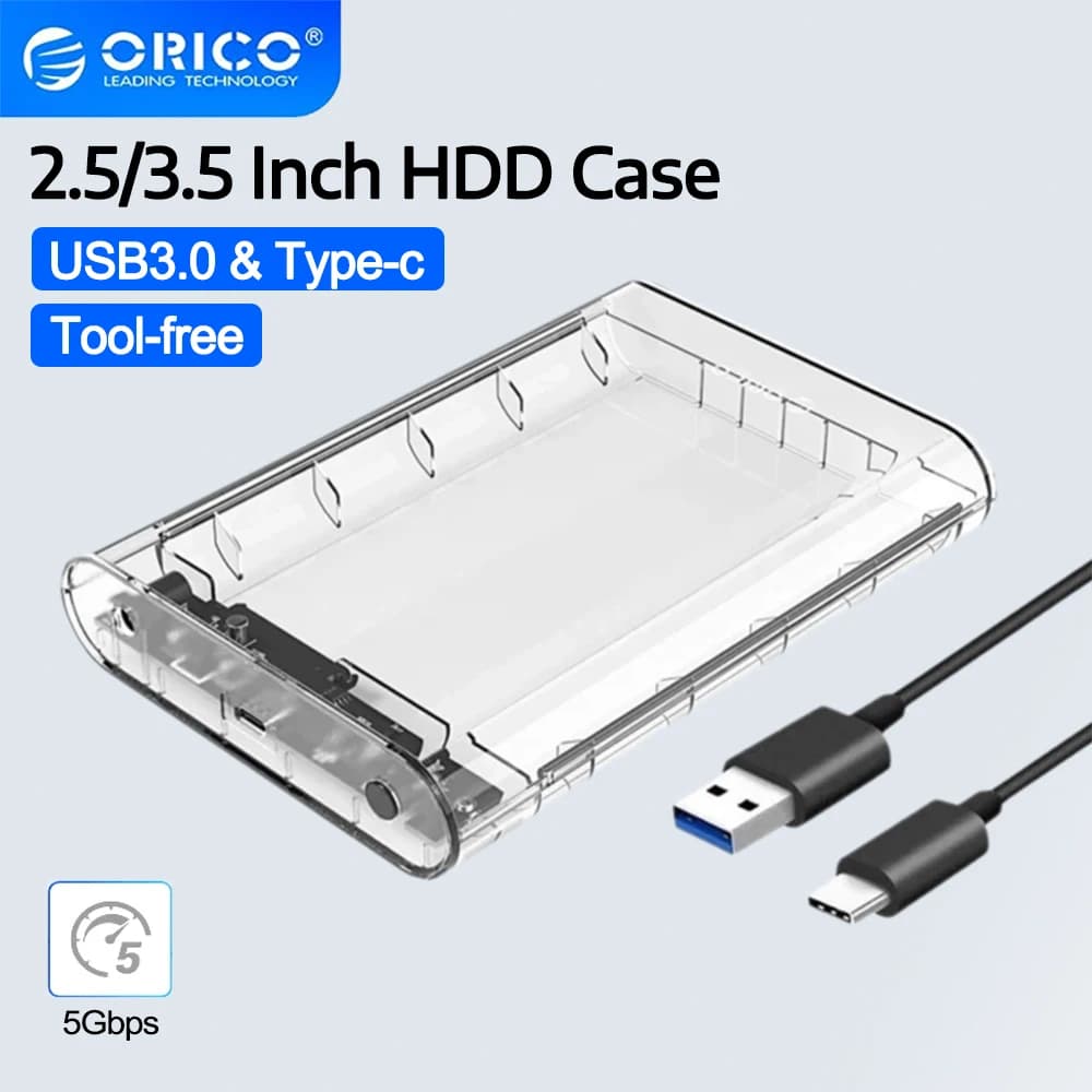 ORICO Box esterno per HDD SATA da 2,5''/3,5'' 5Gbps USB3.0/Type-C, custodia per disco rigido SSD HD per PC, laptop, notebook