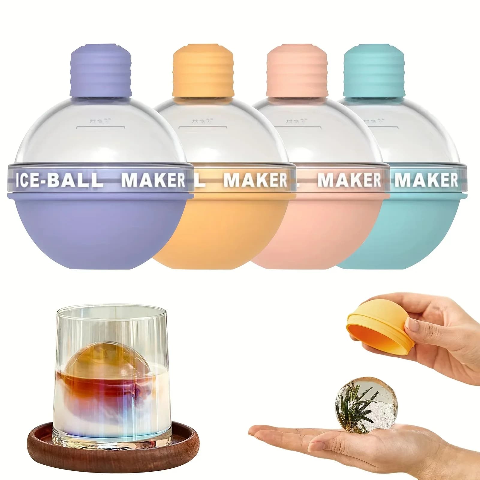 Set di 4 Stampi per Cubetti di Ghiaccio Rotondi, Stampi Premium in Silicone per Sfere di Ghiaccio Senza Cuciture da 2,5 Pollici, Accessorio da Cucina Indispensabile per Bevande Fresche