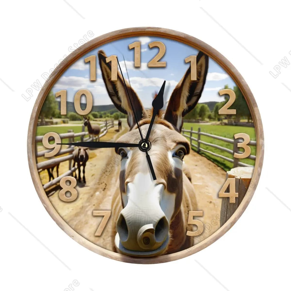 Elegant wall clock in the form of donkey silent round watches without ticking Battery home decorations for living room bedroom 10 inch