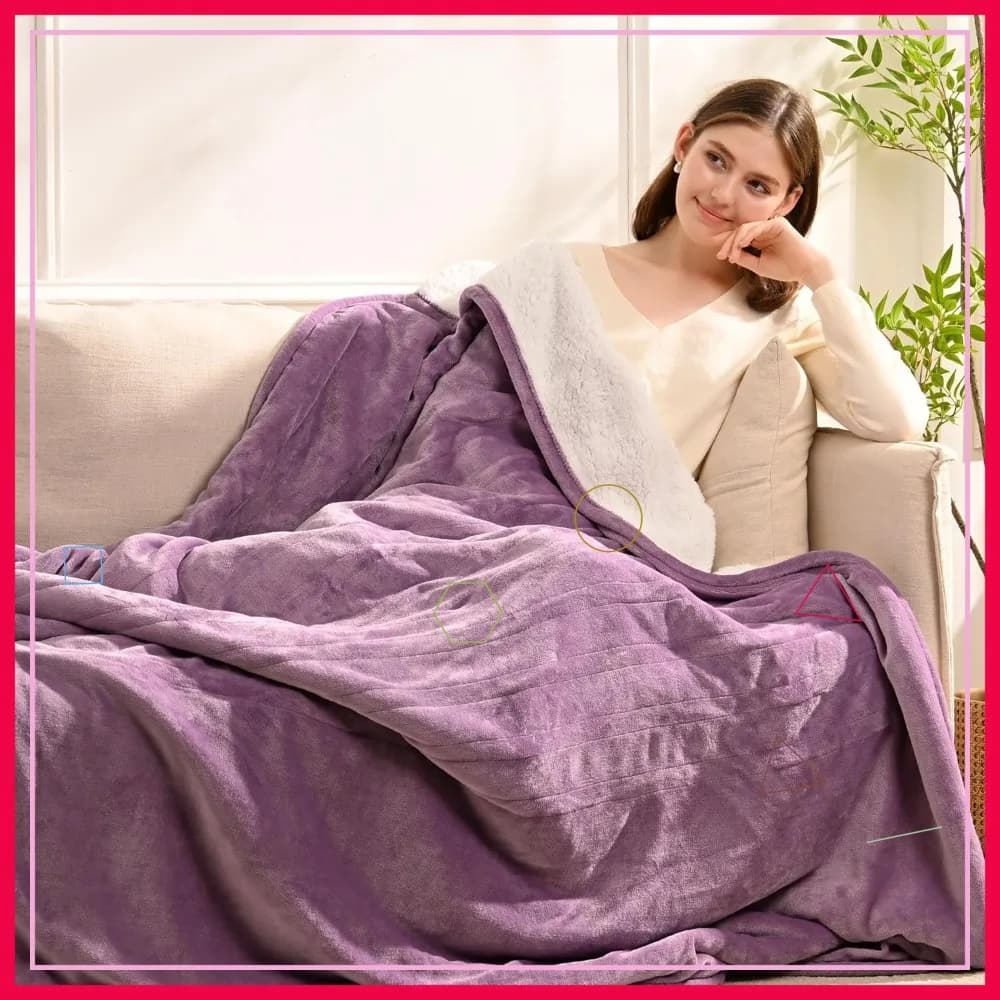 Coperta Elettrica Riscaldata Misura Singola 62x84, 9 Livelli di Calore e Timer, Riscaldamento Rapido, in Flanella, Certificata ETL, Lavabile - Viola