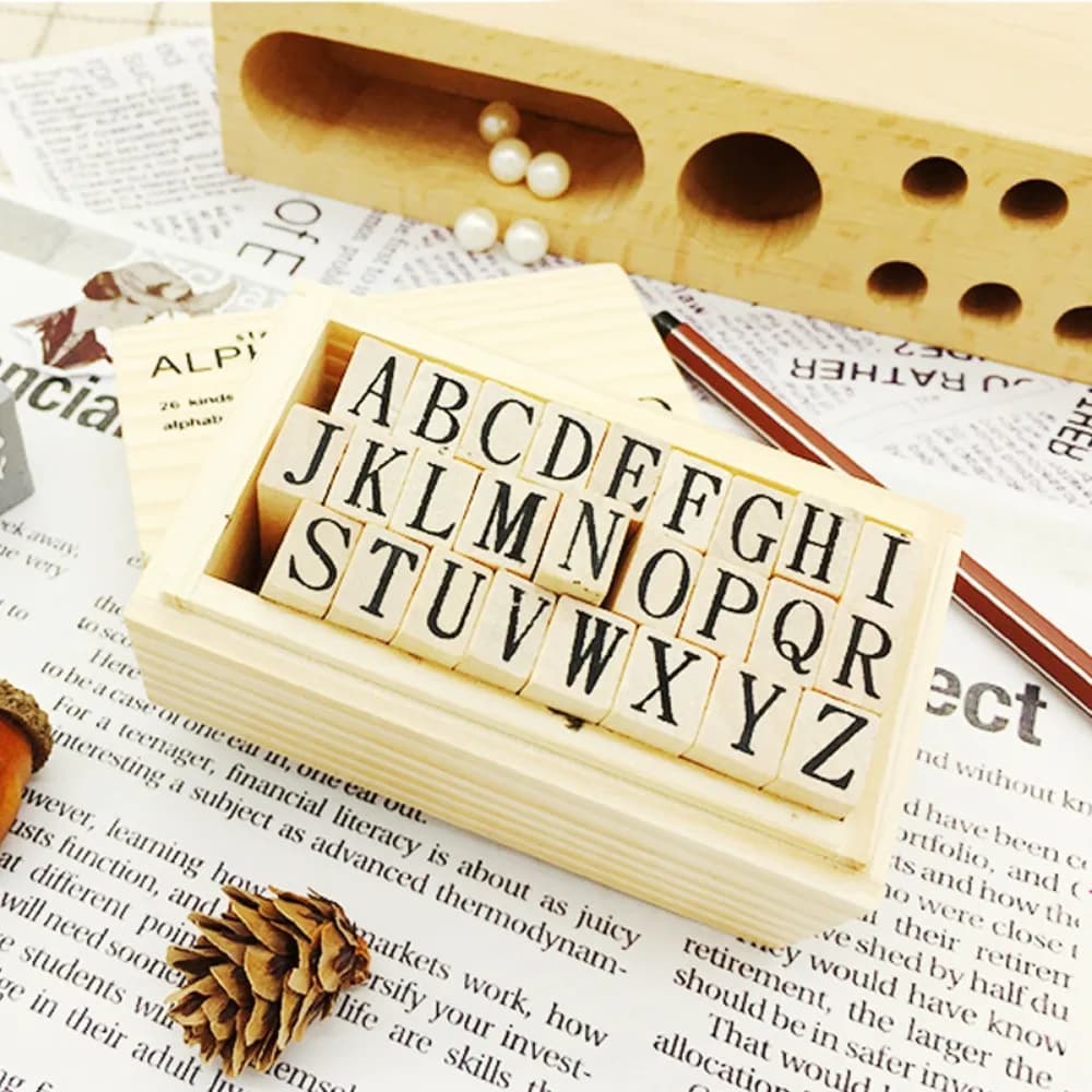Set di timbri con alfabeto e numeri in legno, sigilli con lettere di base per ceramica, ceramica, argilla polimerica, logo, texture, goffratura