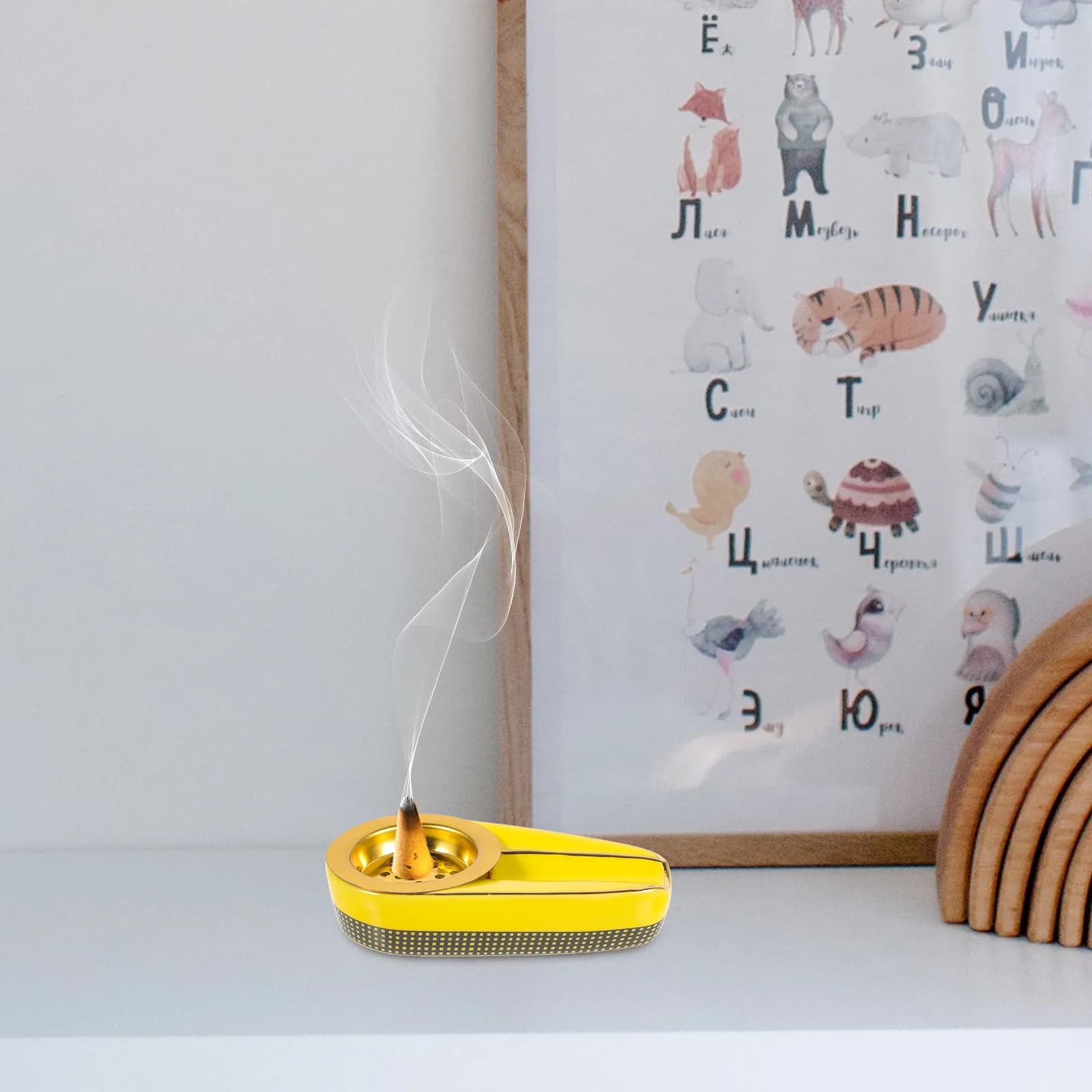 Bruciatore di incenso con finiture in oro, incensiere in ottone per meditazione, yoga, aromaterapia, decorazione, porta bastoncini di incenso, regalo per casa e ufficio