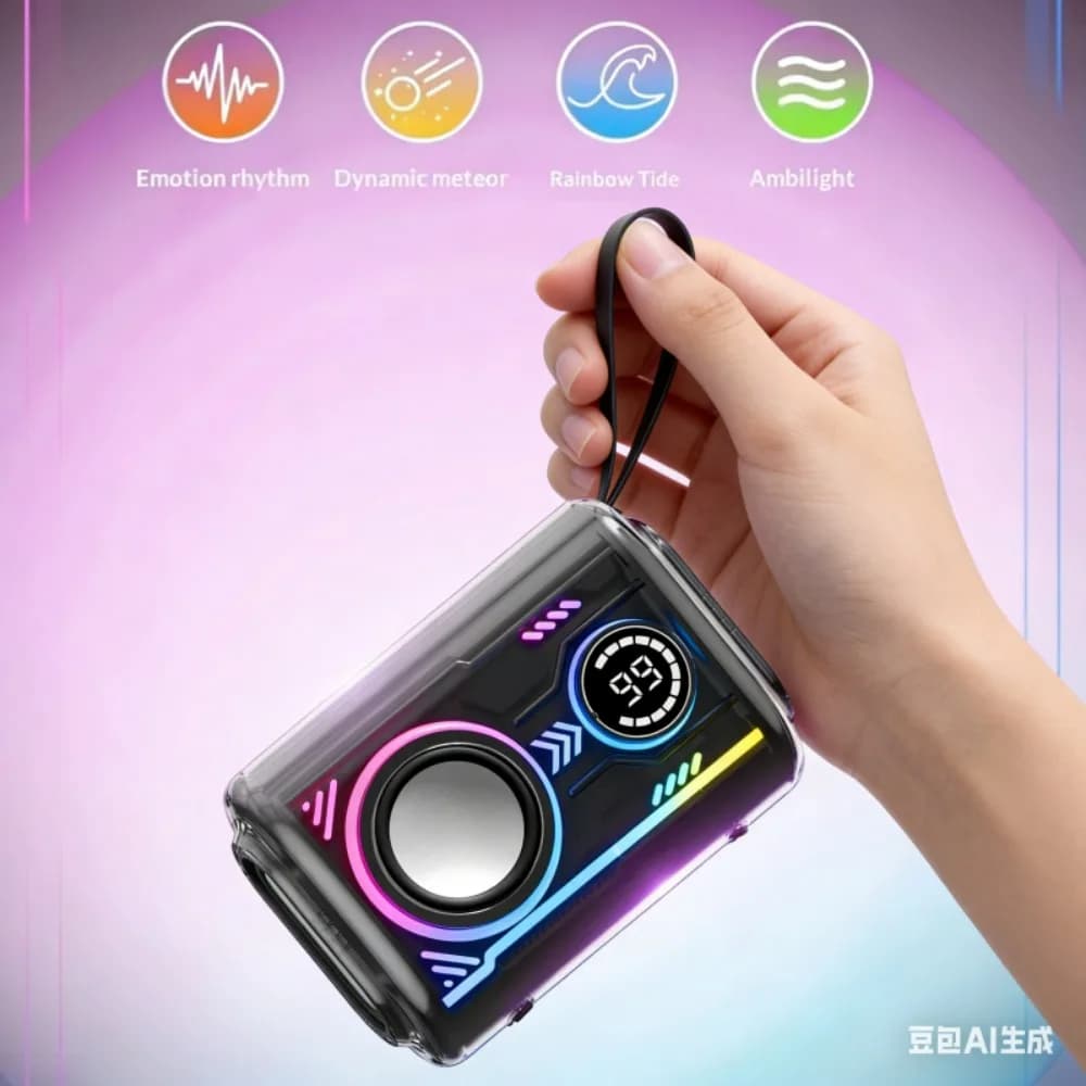 Mini Bluetooth loudspeakers, wireless portable subwoofer, with RGB lights, TWS/FM/TF card holder, for excursions, cycling, travel