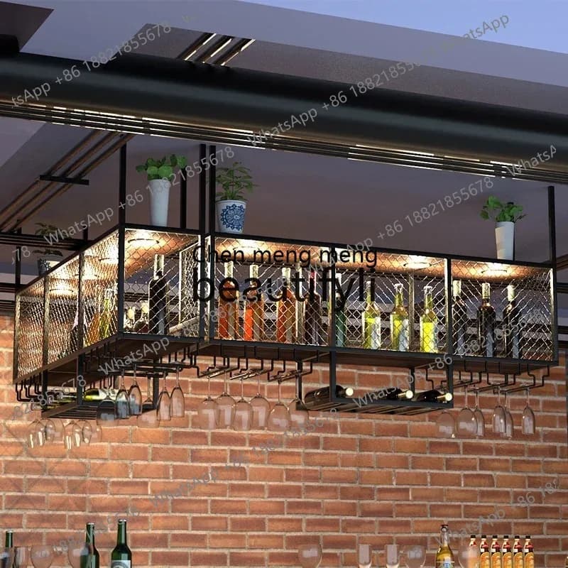 LHY26 Portabicchieri da Bar in Ferro Battuto per Calici da Vino Rosso, Rastrelliera Sospesa per Bicchieri Capovolti, Porta Calici Artistico per Ristoranti