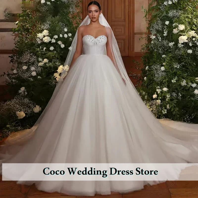 Abiti da Sposa Personalizzati con Scollo a Cuore in Tulle, Gonna a Palloncino, Giacca e Perline di Cristallo, Robe Mariage Vestido De Novia
