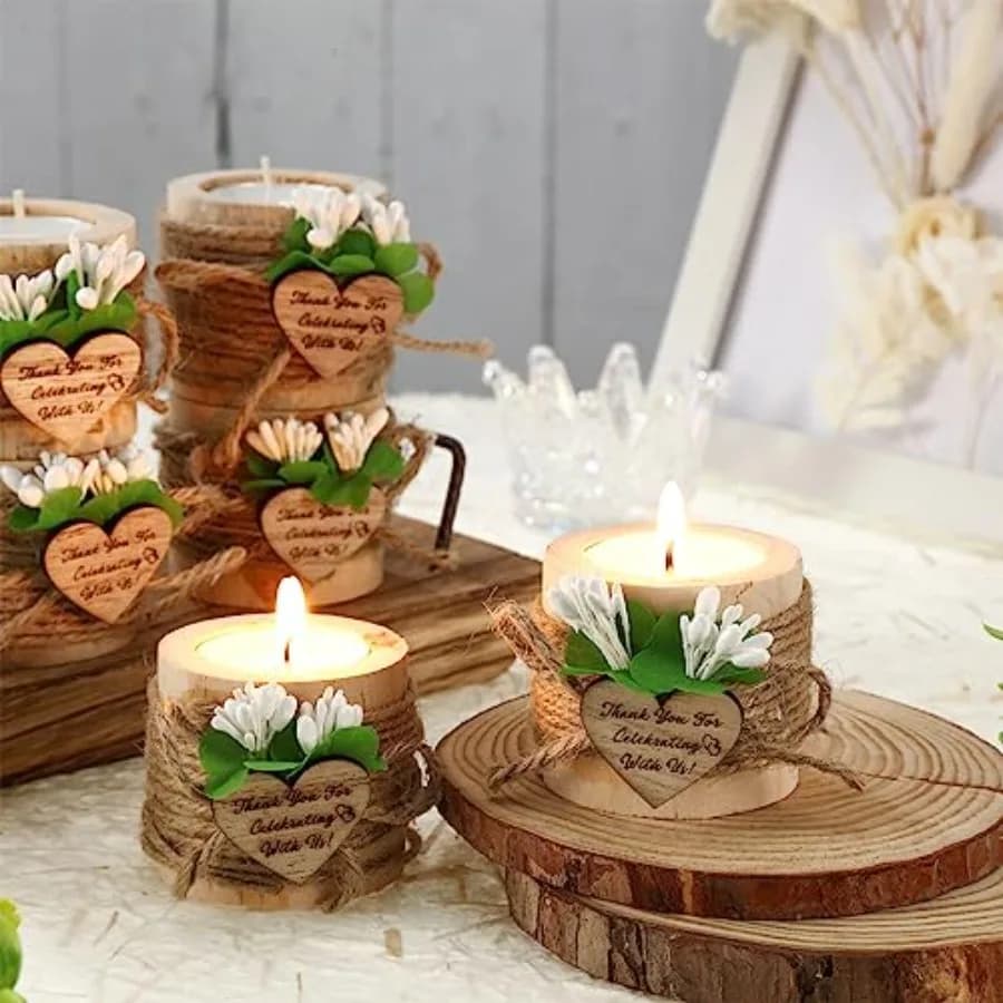 Pcs Wood Tealight Candle Holder with Candle Tealight Candle Decoration Thank You Guest Gifts for Wedding Bridal Baby Shower Bap