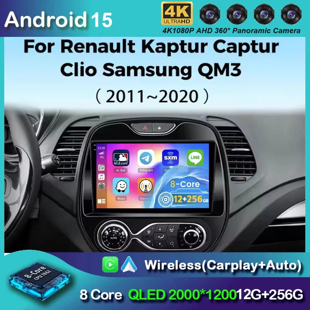 Android 15 DSP Stereo Car Play for Renault Captur Kaptur CLIO Samsung QM3 2011-2018 Wireless Bluetooth WIFI Cooling Fan No 2din