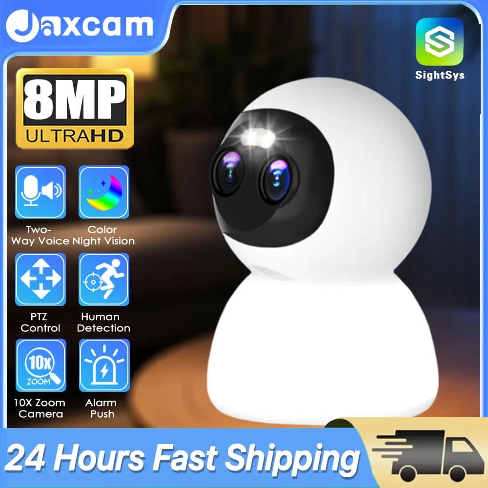Mini telecamera IP WIFI da 8 MP Monitoraggio interno del bambino con visione notturna Doppia lente Zoom 10X Monitoraggio automatico Audio wireless Home Cam