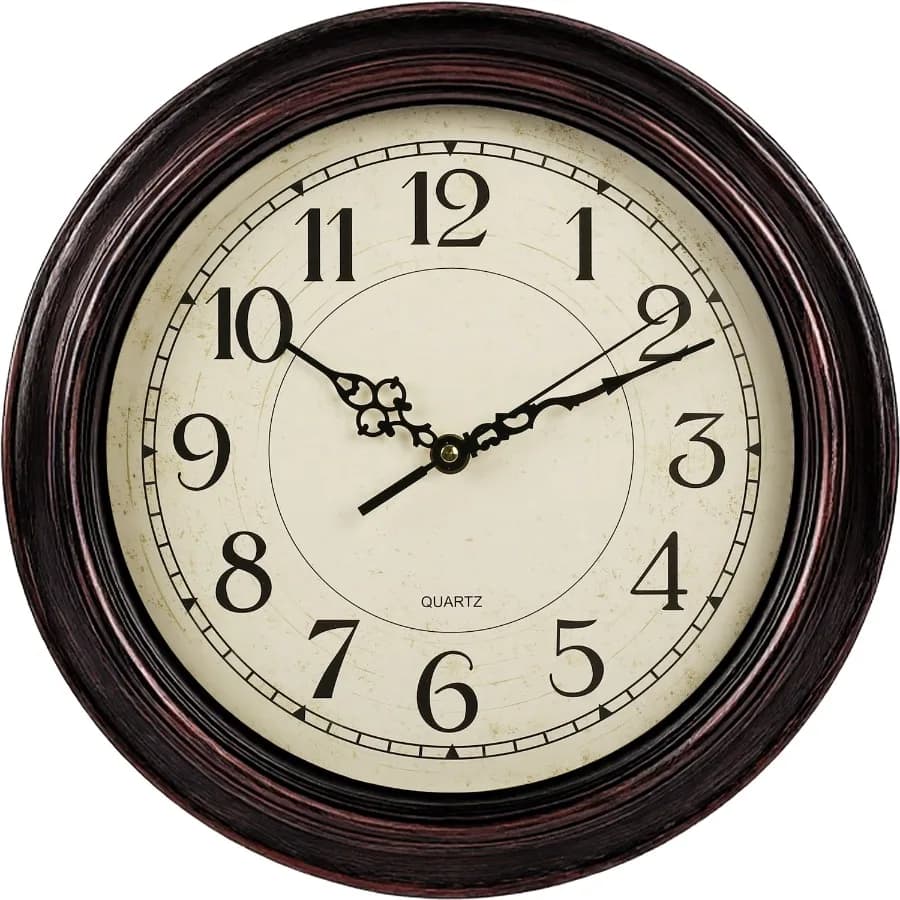 12 Inch Wall Clock, Silent Non Ticking Classic Battery Operated Clocks, Large Decorative Retro Clock for Living Room, Kitchen,