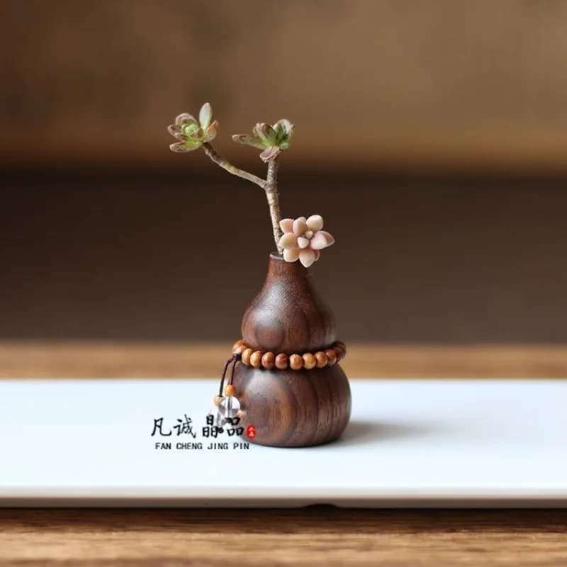 Mini decorazione da scrivania con zucca in legno di noce - Diffusore per aromaterapia e supporto per fiori secchi per alleviare l'ansia, arredamento per ufficio Zen feng shui