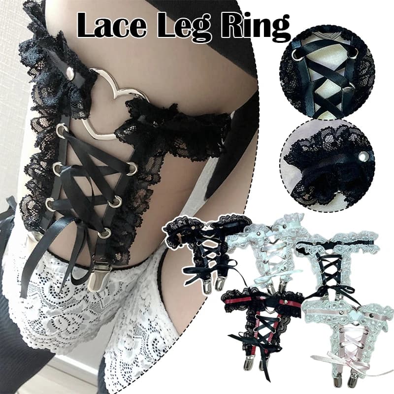 Anello in Metallo a Forma di Cuore, Reggicalze in Pizzo, Anello per Gamba, Punk Kawaii, Subcultura Giapponese, Imbracatura per Coscia, Accessorio Cosplay Lolita per Ragazze