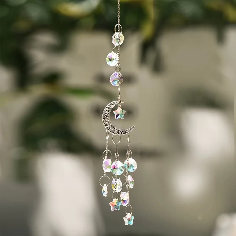 Acchiappasole in cristallo K9 con design a cuore e luna – Ciondolo acchiappasogni a forma di campanella a vento per decorazioni luminose da giardino e casa
