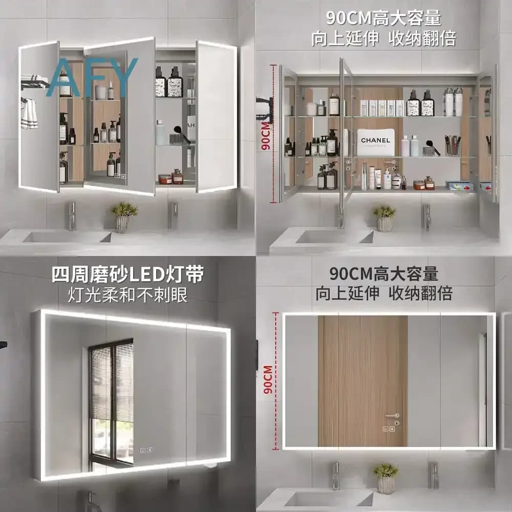 Aluminum Alloy Mirror Cabinet for Bathroom Space Aluminum Native Gray Vanity Mirror Storage Cabinet for Modern Home Decor