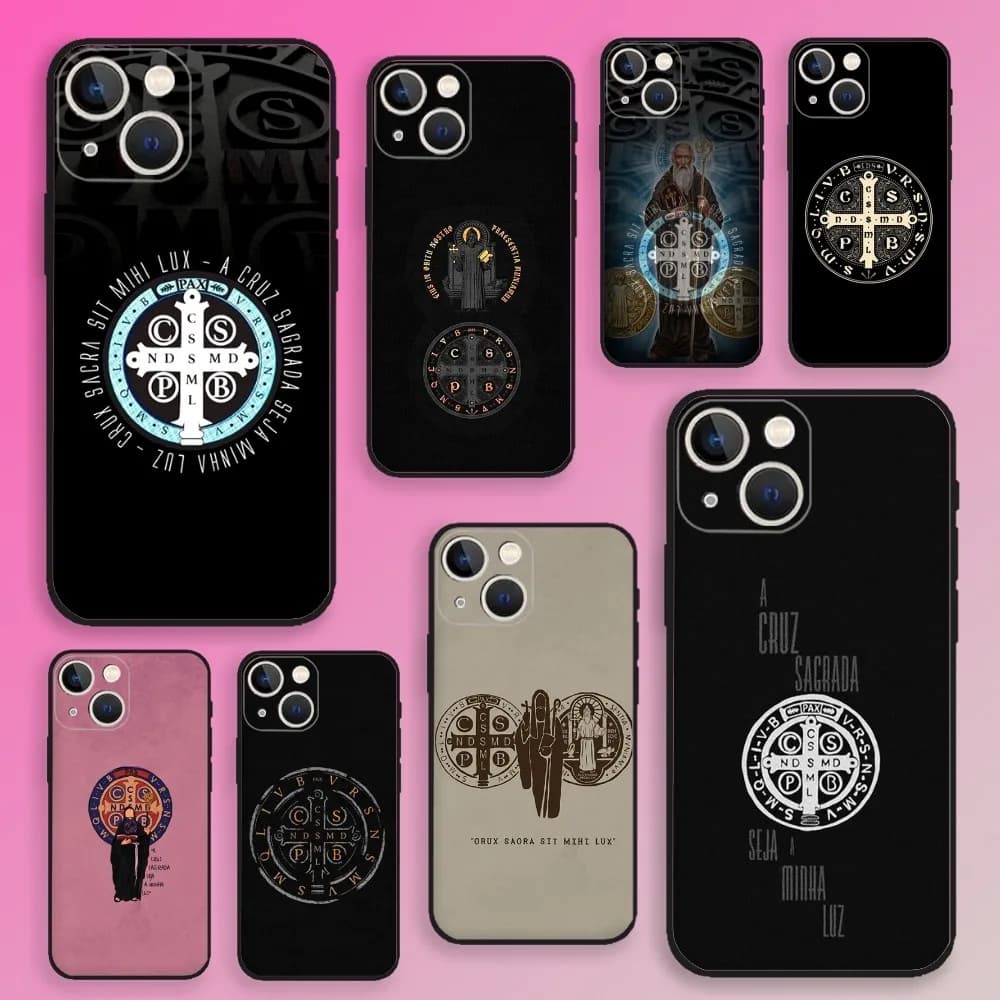 Custodia per telefono Sao Bento Benedict of Nursia per iPhone 16,15,14,13,12,11,Plus,Pro Max, XS,X,XR,SE,Mini,8,7 Cover morbida in silicone nero