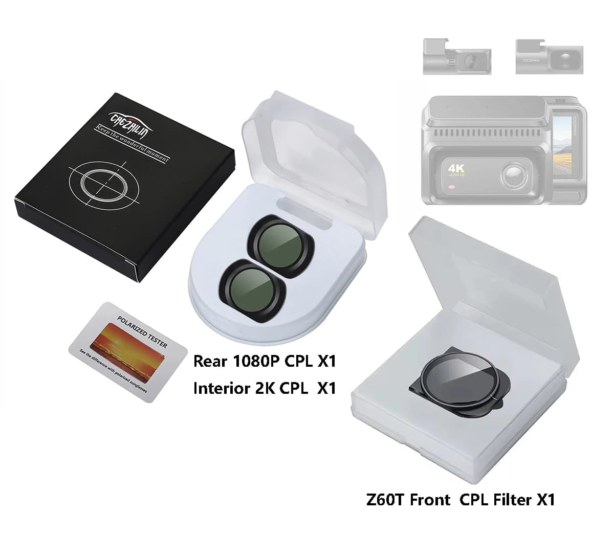 CPL Filter for Dash Cam DDPAI Z60T at 3 Channels, Dustproof and Anti-glare protection for HD Anterior and DDPAI Rear