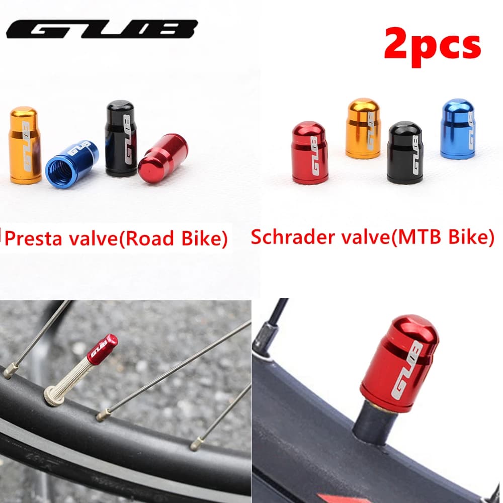 GUB 2pcs Anti Dust Aluminum Bike Wheel Valve Cover MTB Road Bike Pneumatic Valve Caps Presta Schrader Scooter/Moto/Car Accessors