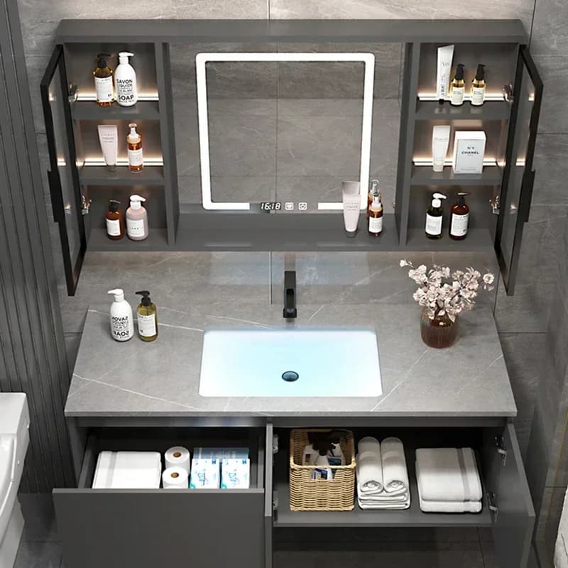 c13-Nordic Luxury Smart Bathroom Mirror Cabinet Wall-mounted Multi-functional Anti-fog Mirror Cabinet Simple Home Furniture C