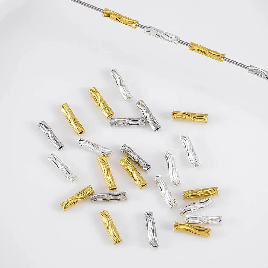50 pz. Perline distanziatrici a tubo dritto in rame placcato oro 18K con motivo a S, accessori fai da te per collane e bracciali