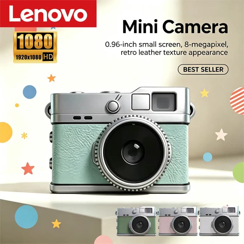 Fotocamera Digitale Tascabile Lenovo 1080P HD 8MP Mini Retro con CCD per Studenti, con Filtri e Finitura Effetto Pelle - Idea Regalo
