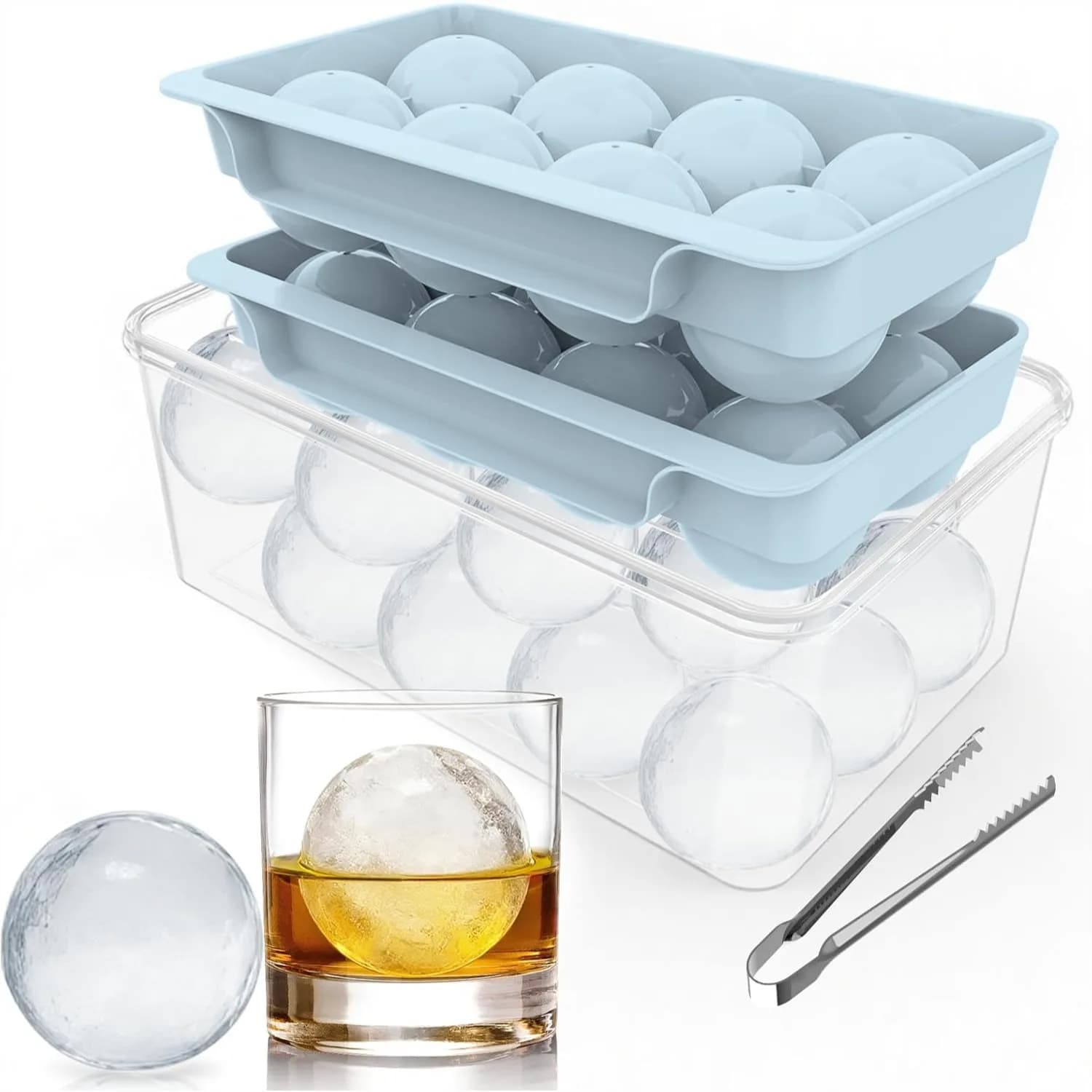 Stampo per Grandi Sfere di Ghiaccio, Vassoio per Cubetti di Ghiaccio Rotondi da 2,5 Pollici per Whisky, Bourbon, Cocktail, 8 Sfere, Facile da Riempire e Rilasciare
