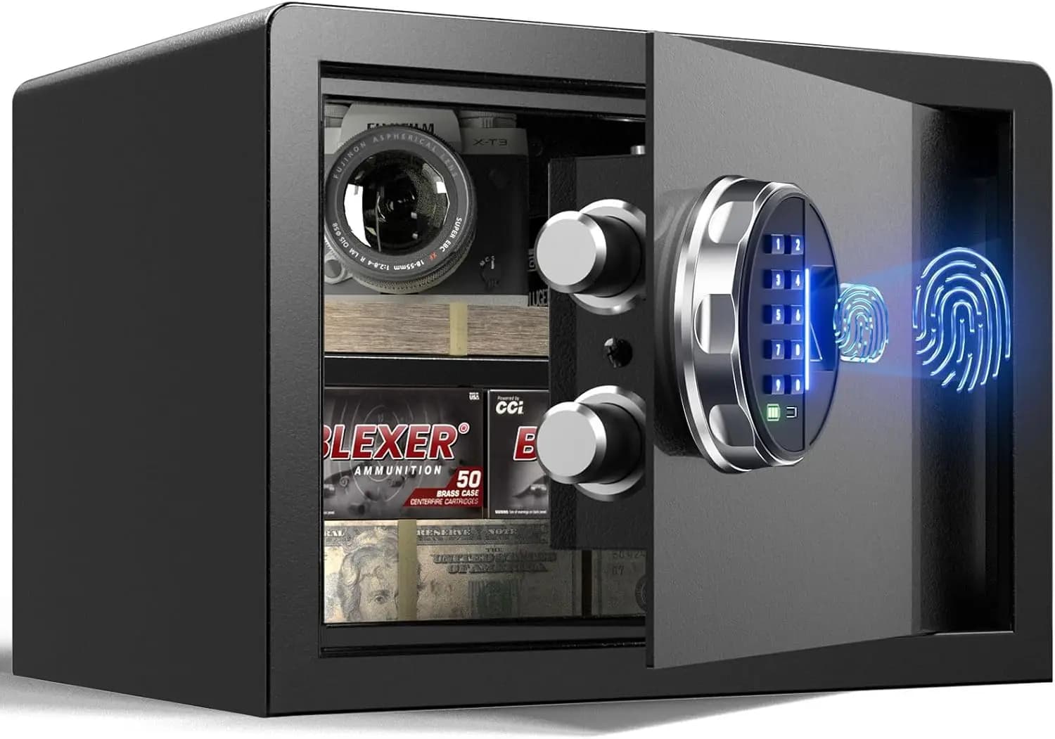 20LB Smart Biometric Safe with Fingerprint Lock, Silent Mode, Backlit Keypad and LED Light, Small Security Box for Home Use