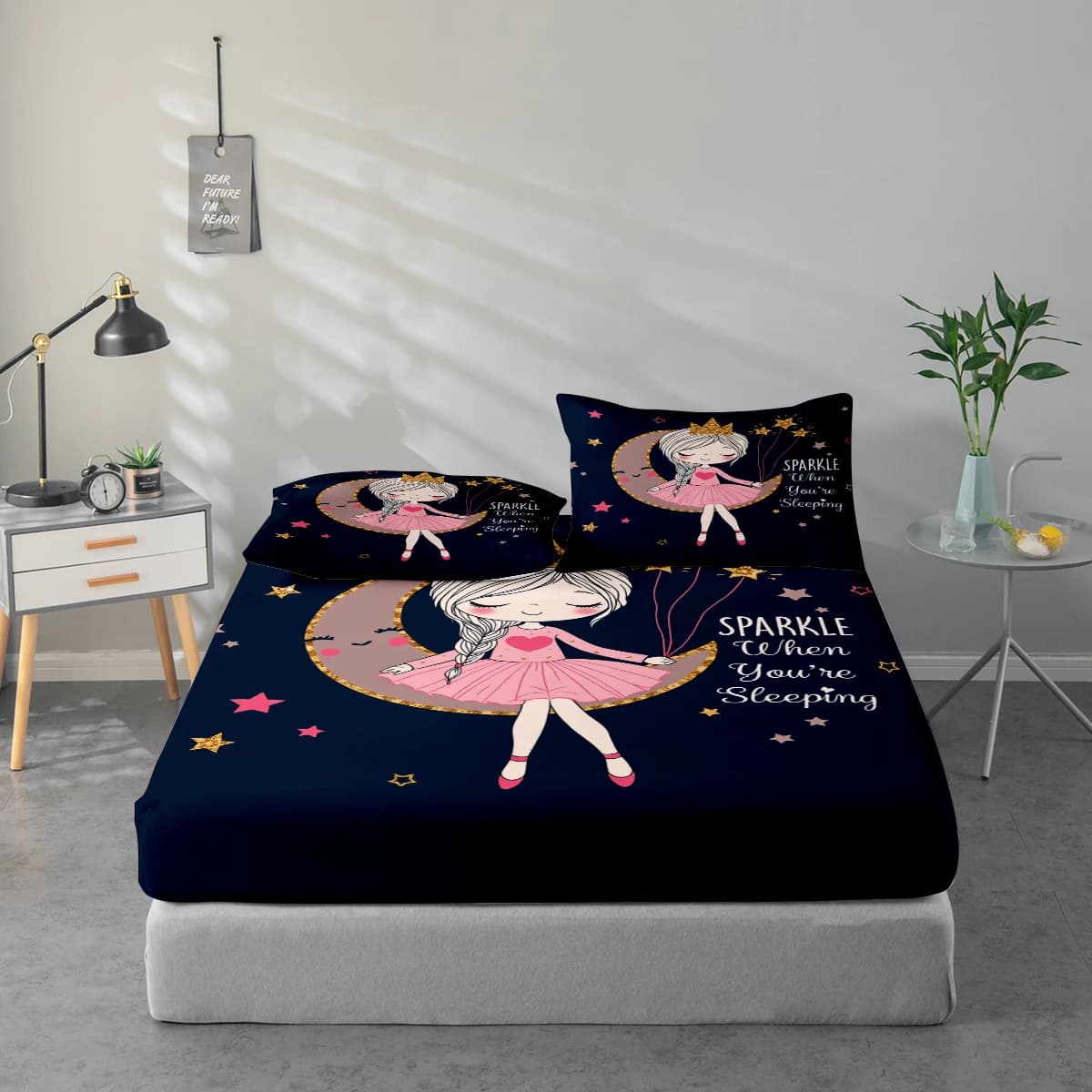 Set di lenzuola con stampa principessa per ragazza, protezione per materasso e federa combinati, set di lenzuola stampate ad alta definizione include 1 lenzuolo + 1 o 2 federe (1 federa per 60*100cm e 72*132cm, il resto delle misure per 2 federe). Adatto per Camera da Letto e Stanza degli Ospiti, Biancheria da Letto in Poliestere Ultra Morbido, Lavabile in Lavatrice, Utilizzabile in Tutte le Stagioni