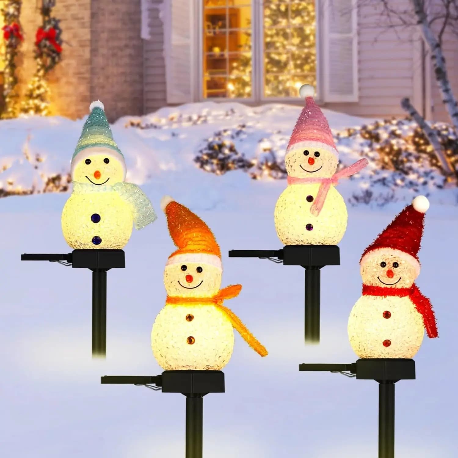 Pupazzo di neve a LED Luce solare da giardino Luce da terra per esterni Luci da percorso di Natale ad energia solare per la decorazione del cortile del prato di Natale