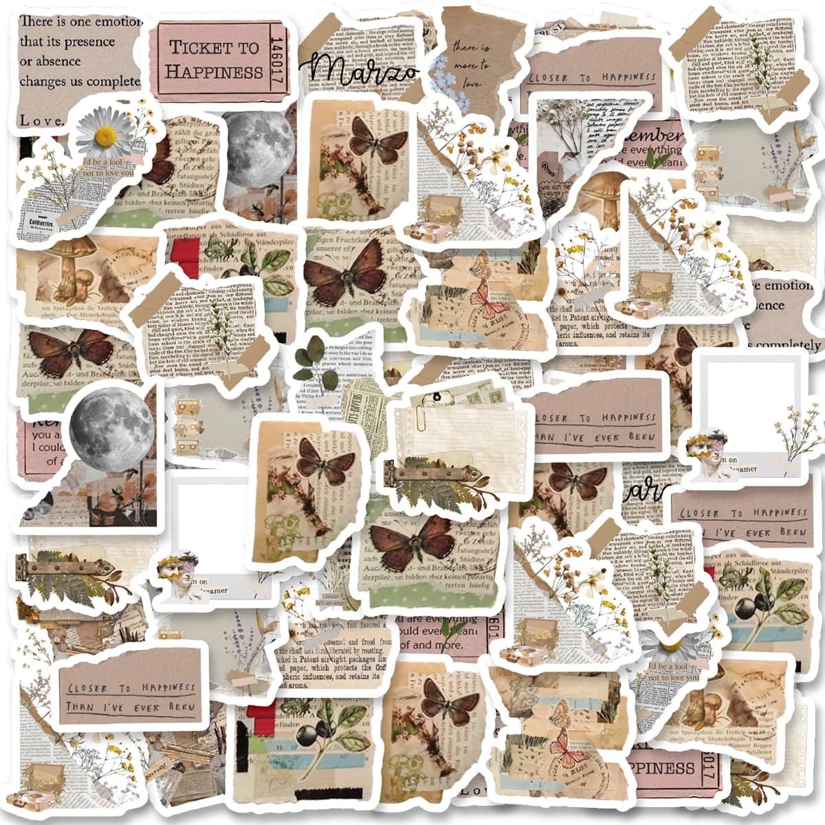 Etori Life 46 pezzi Frammenti strappo vintage Instagram Decorazione fai da te Studente Cancelleria Notebook Diario Ufficiale Adesivi